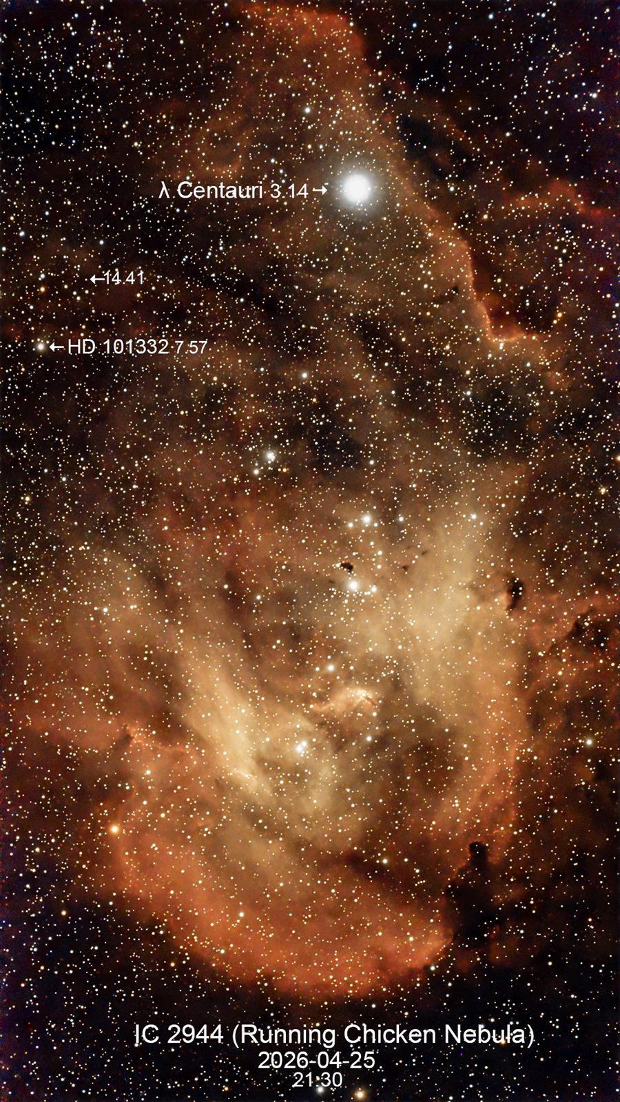 IC 2944 Running Chicken Nebula