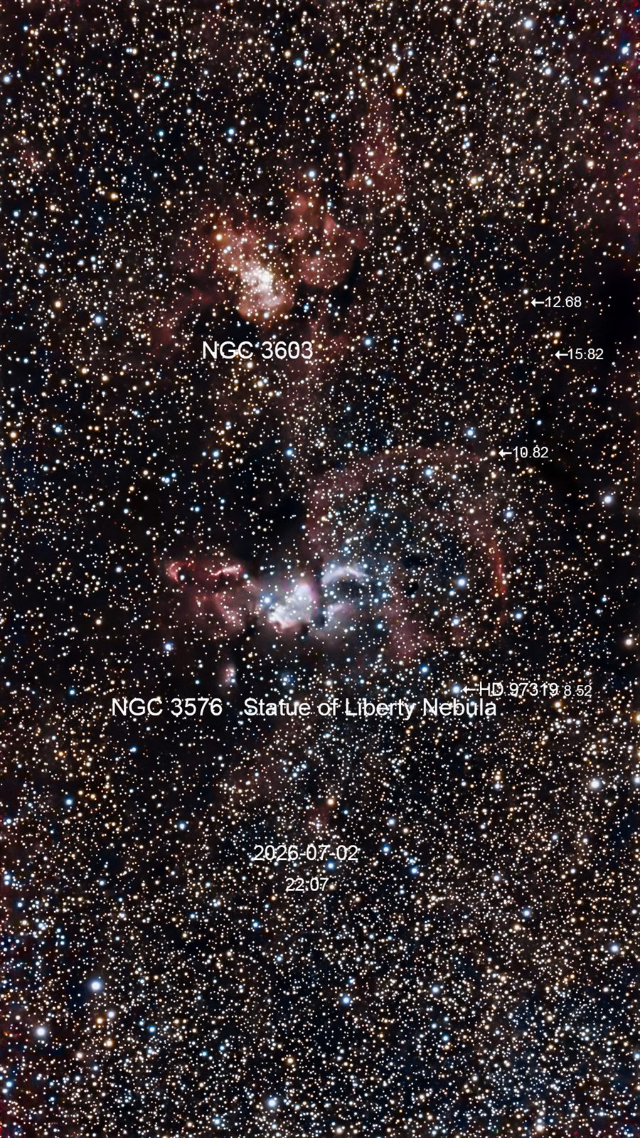 NGC 3576 Liberty Nebula and NGC 3603