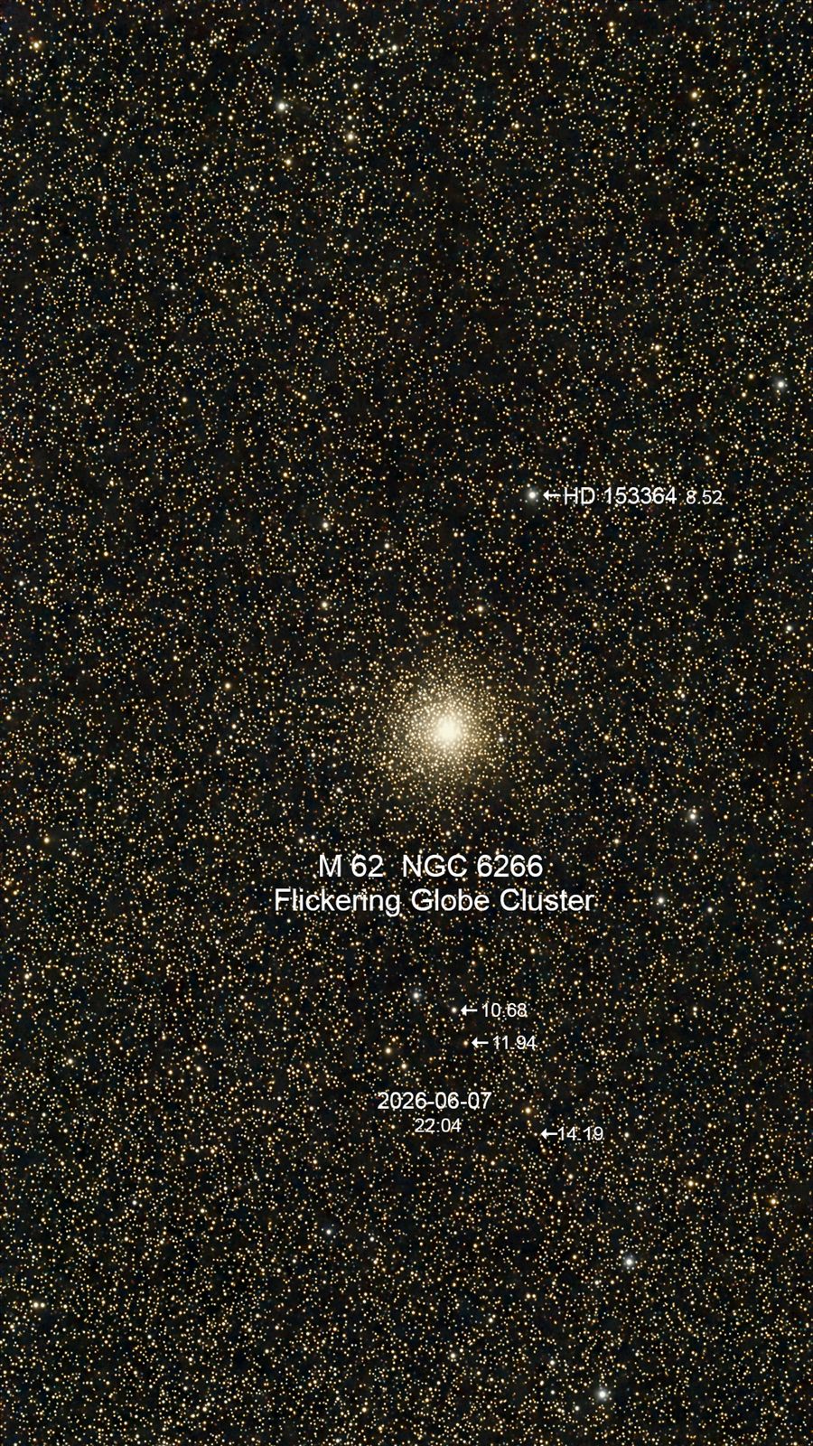 M 62 NGC 6266 Flickering Globe Cluster